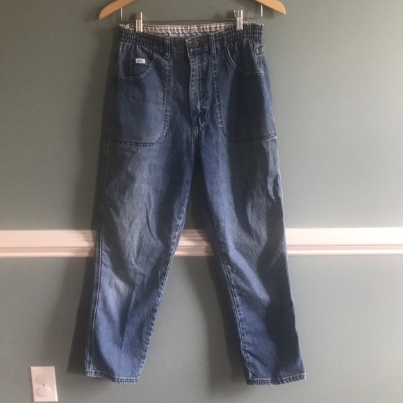 Vintage lee 90’s high rise elastic waist tapered mom jeans. Retro comfy size 8P - Picture 1 of 13